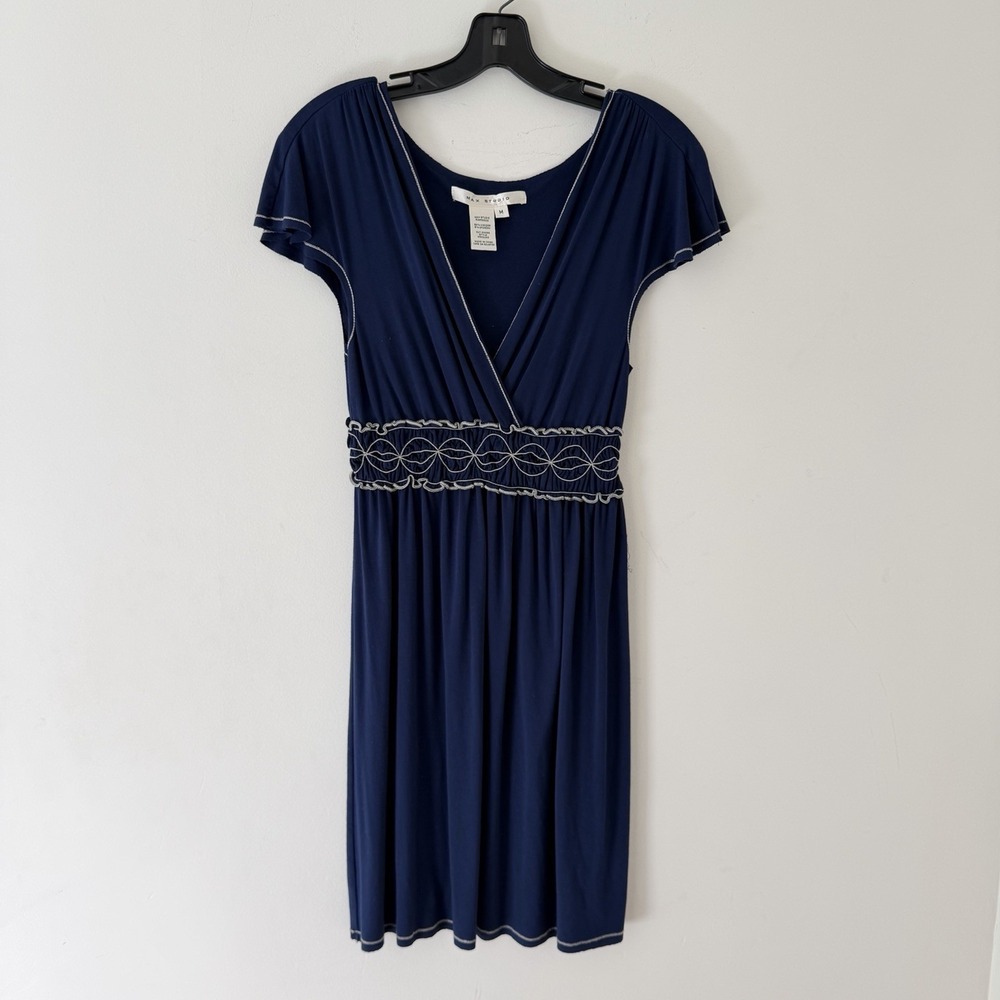 Y2K Empire Waist Dress Women's M Navy Blue Fairy Grunge Boho Midi Smocking